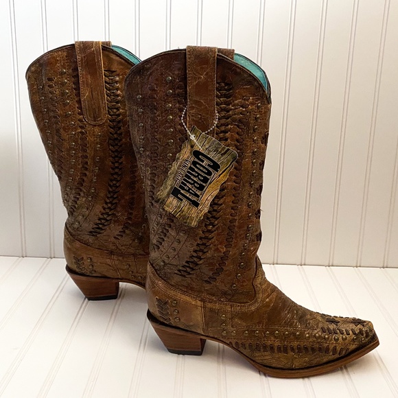 Corral Shoes - Corral C3004 Leather Studded Woven Cowboy Boots
